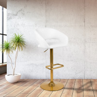 Flash Furniture CH-122070-WH-G-GG Contemporary White Vinyl Adjustable Height Barstool with Rounded Mid-Back and Gold Base